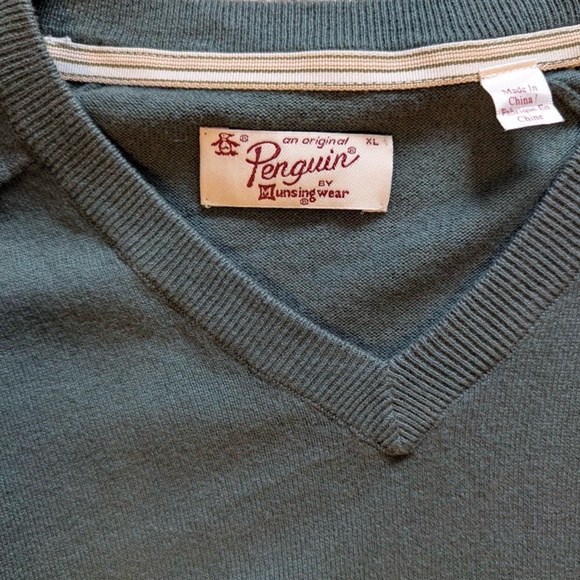 XL mens original penguin cotton cashmere v neck sweater green - Picture 2 of 5